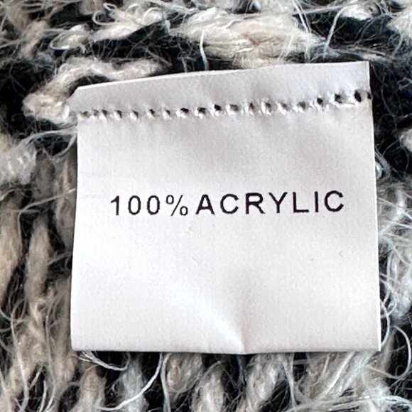 Sacred Threads Cardigan Sweater Boho Open Fuzzy L/XL Geometric Print Black White - Picture 10 of 11